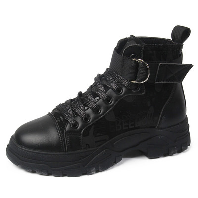 Μοντέρνες γυναικείες έκο δερμάτινες μπότες με δεσμούς και εφαρμογές