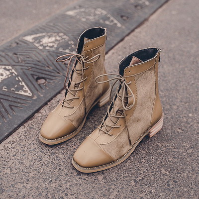 Ghete de dama moderne cu sireturi in bej si negru