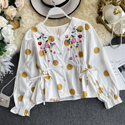 Γυναικείο πουκάμισο με κεντήματα και κουμπιά σε τέσσερα χρώματα