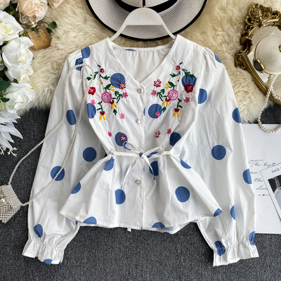 Γυναικείο πουκάμισο με κεντήματα και κουμπιά σε τέσσερα χρώματα