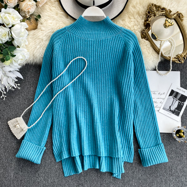 Női pulóver magas gallérral több színben