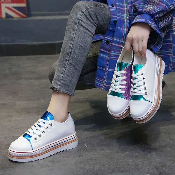 Pantofi casual dama cu talpa inalta in doua culori