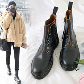 Γυναικείες έκο δερμάτινες μπότες με κορδόνια σε μαύρο χρώμα