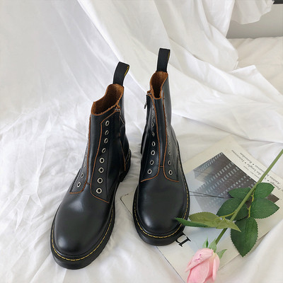 Γυναικείες έκο δερμάτινες μπότες με κορδόνια σε μαύρο χρώμα