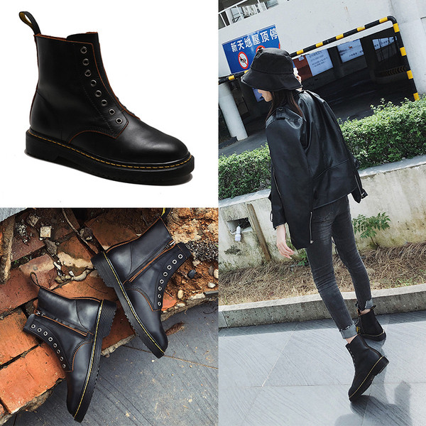 Γυναικείες έκο δερμάτινες μπότες με κορδόνια σε μαύρο χρώμα