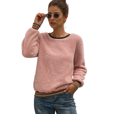 Pulover casual de dama cu decolteu O in roz si verde