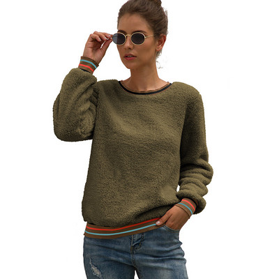 Pulover casual de dama cu decolteu O in roz si verde