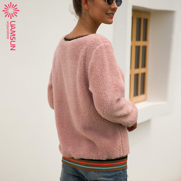 Casual γυναικείο πουλόβερ  με O-λαιμόκοψη σε ροζ και πράσινο χρώμα