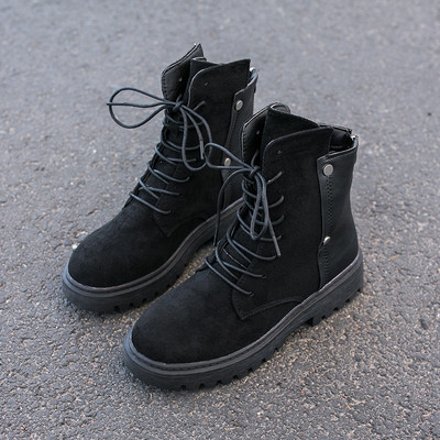 Női alkalmi csizma eko bőrből készült fűzős fekete és bézs színben