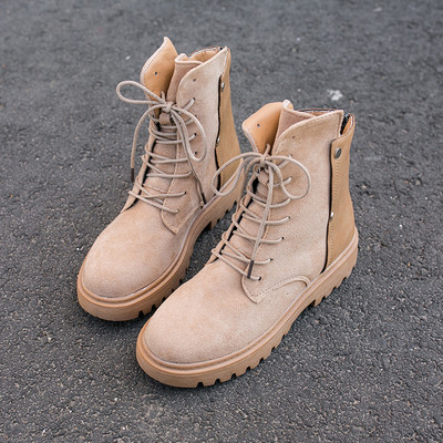 Női alkalmi csizma eko bőrből készült fűzős fekete és bézs színben