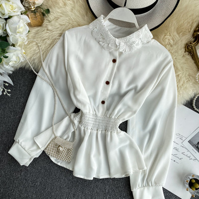 Cămașă elegantă de damă cu guler din dantelă în mai multe culori