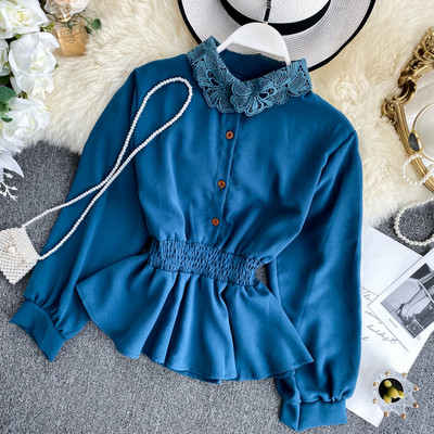 Cămașă elegantă de damă cu guler din dantelă în mai multe culori