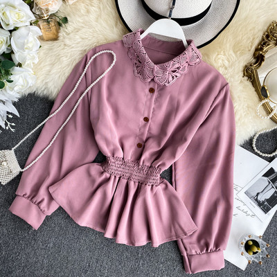 Cămașă elegantă de damă cu guler din dantelă în mai multe culori