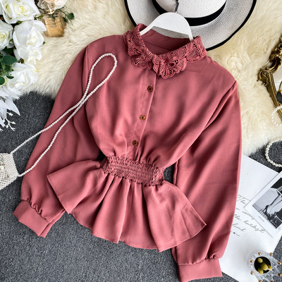 Cămașă elegantă de damă cu guler din dantelă în mai multe culori