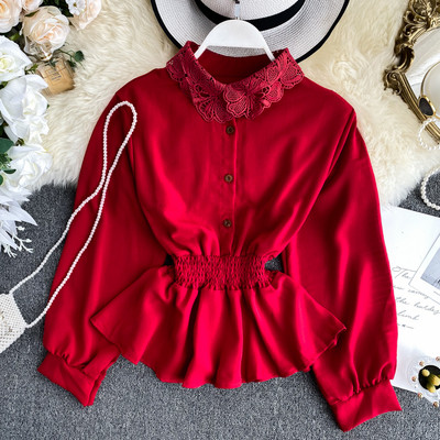 Cămașă elegantă de damă cu guler din dantelă în mai multe culori