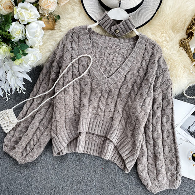 Pulover de dama modern cu decolteu in V in mai multe culori