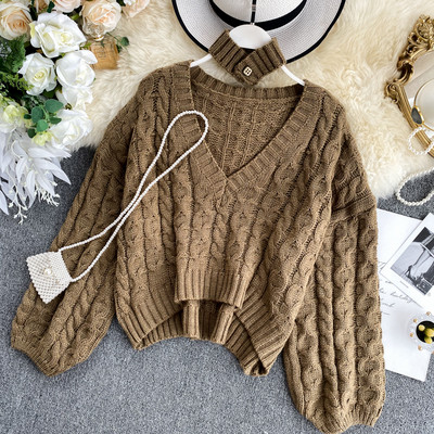 Pulover de dama modern cu decolteu in V in mai multe culori