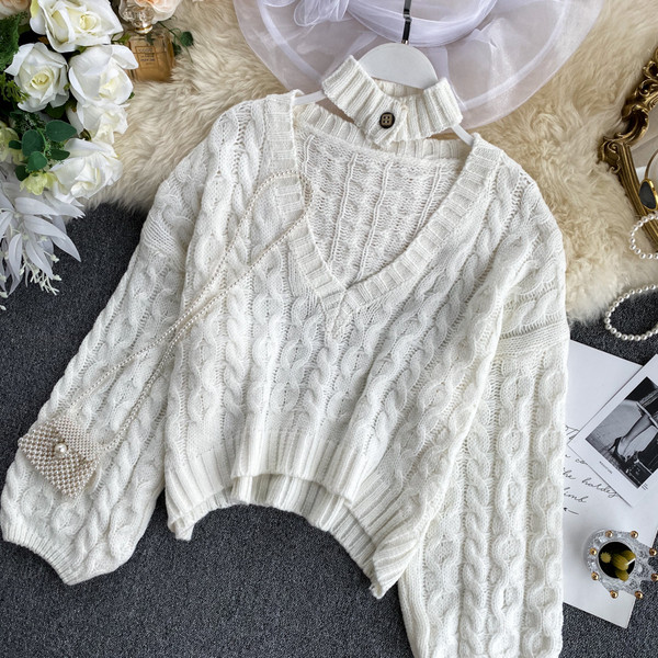 Pulover de dama modern cu decolteu in V in mai multe culori