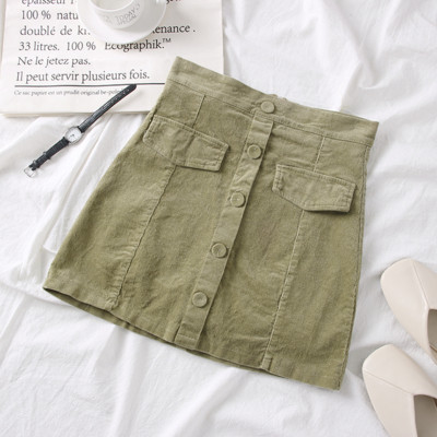 Νέο μοντέλο γυναικεία φούστα με κουμπιά σε μαύρο, πράσινο, καφέ και μπεζ χρώμα