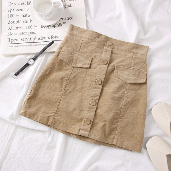 Νέο μοντέλο γυναικεία φούστα με κουμπιά σε μαύρο, πράσινο, καφέ και μπεζ χρώμα