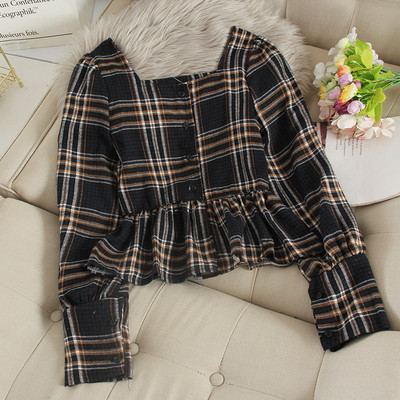 Cămașă casual de damă în carouri cu nasturi și mâneci lungi în mai multe culori