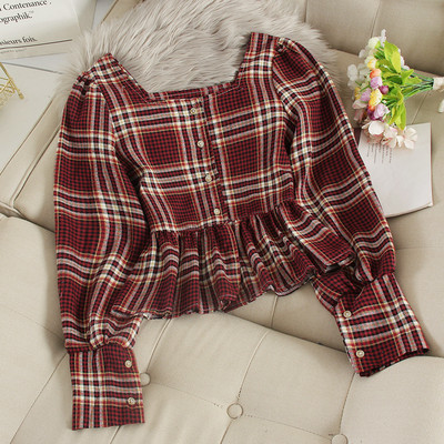 Cămașă casual de damă în carouri cu nasturi și mâneci lungi în mai multe culori