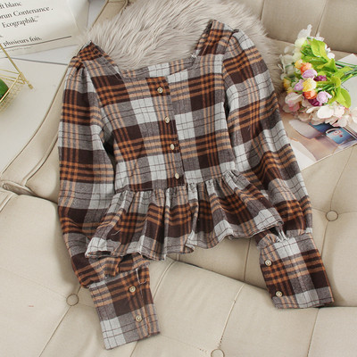 Cămașă casual de damă în carouri cu nasturi și mâneci lungi în mai multe culori