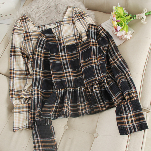 Cămașă casual de damă în carouri cu nasturi și mâneci lungi în mai multe culori