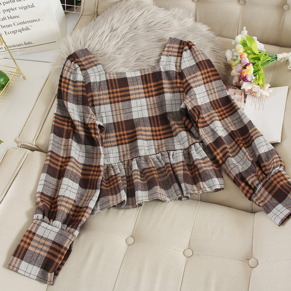 Cămașă casual de damă în carouri cu nasturi și mâneci lungi în mai multe culori