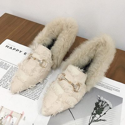 Pantofi casual de iarna de dama cu captuseala moale si element metalic