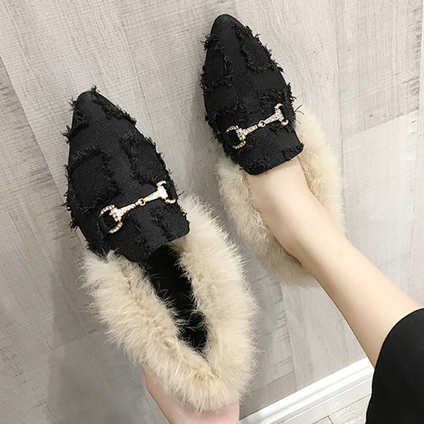 Pantofi casual de iarna de dama cu captuseala moale si element metalic