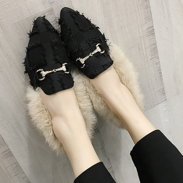 Pantofi casual de iarna de dama cu captuseala moale si element metalic