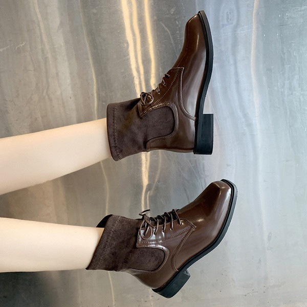 Cizme de dama cu sireturi in maro si negru