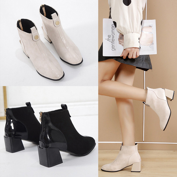 Cizme moderne de dama cu toc gros in negru