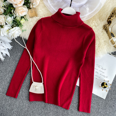 Γυναικείο πουλόβερ με ψηλό γιακά σε διάφορα χρώματα