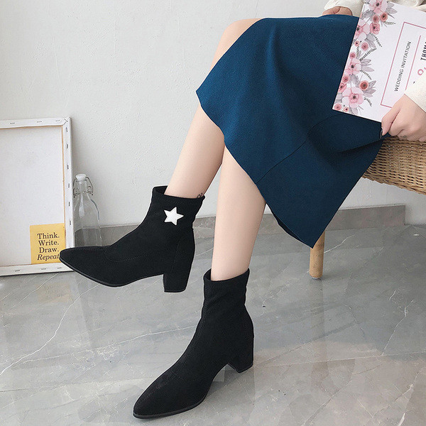 Cizme de dama elegante cu toc gros in negru