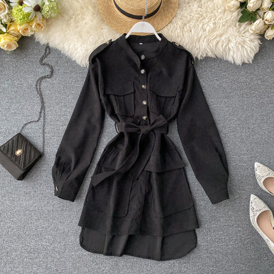 Γυναικείο φόρεμα κουμπιά και ζώνη σε διάφορα χρώματα