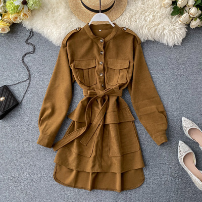 Γυναικείο φόρεμα κουμπιά και ζώνη σε διάφορα χρώματα