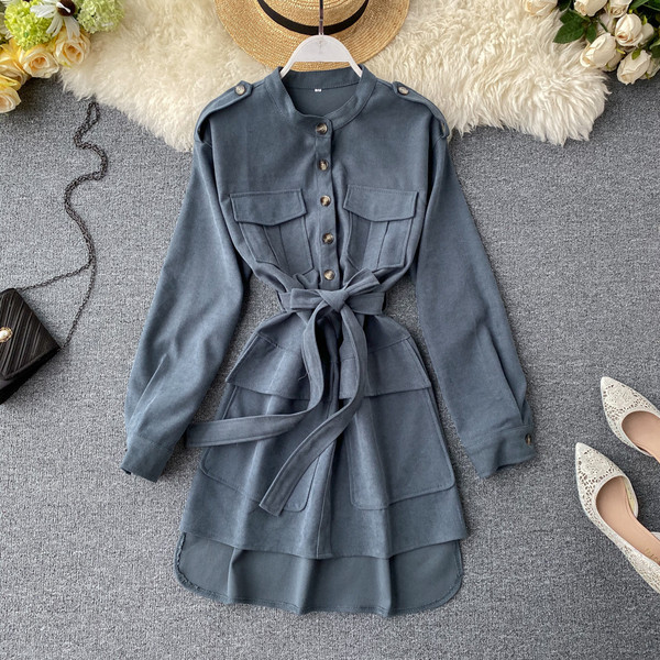 Γυναικείο φόρεμα κουμπιά και ζώνη σε διάφορα χρώματα