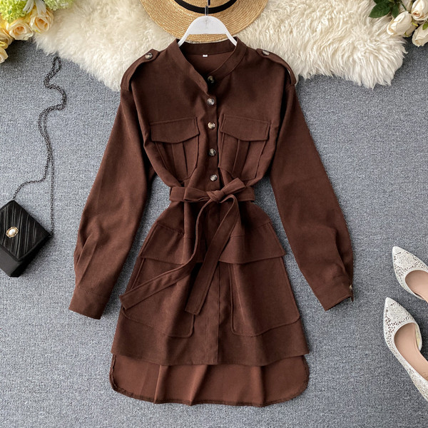 Γυναικείο φόρεμα κουμπιά και ζώνη σε διάφορα χρώματα