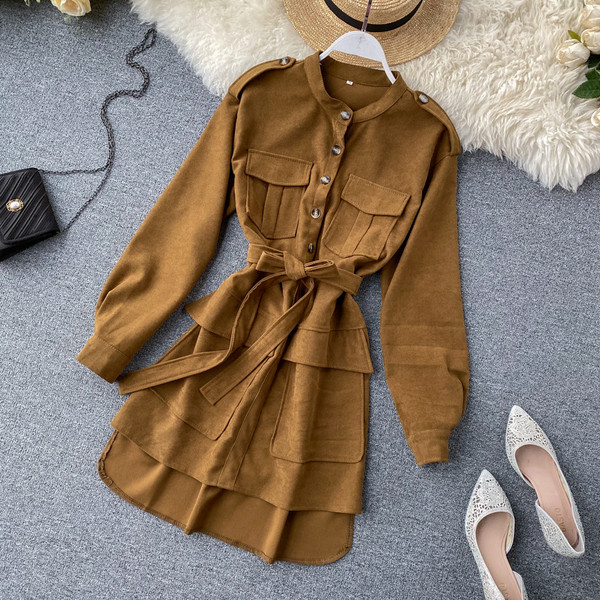 Γυναικείο φόρεμα κουμπιά και ζώνη σε διάφορα χρώματα