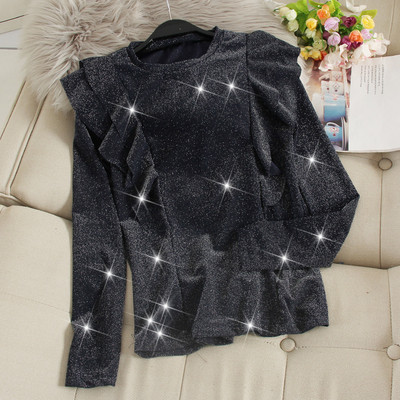 Bluza de dama eleganta cu bucle si decolteu oval in doua culori