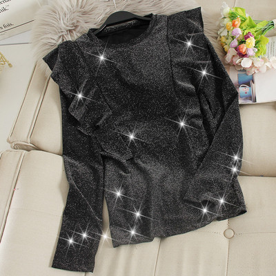 Bluza de dama eleganta cu bucle si decolteu oval in doua culori