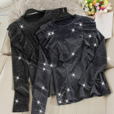 Bluza de dama eleganta cu bucle si decolteu oval in doua culori