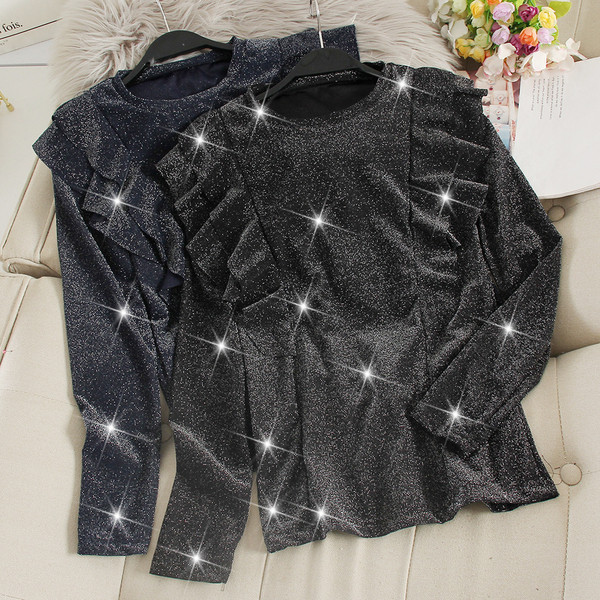 Bluza de dama eleganta cu bucle si decolteu oval in doua culori