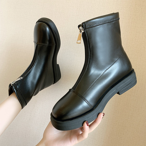 Cizme de dama din piele cu fermoar alb-negru