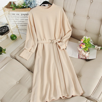 Καθημερινό γυναικέιο φόρεμα με ζώνη και μακρύ μανίκι σε διάφορα χρώματα