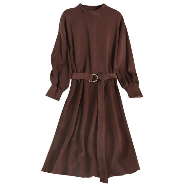 Καθημερινό γυναικέιο φόρεμα με ζώνη και μακρύ μανίκι σε διάφορα χρώματα