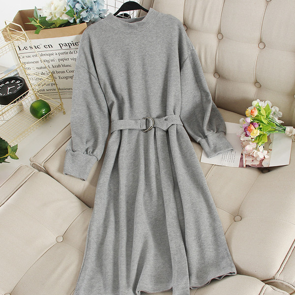 Καθημερινό γυναικέιο φόρεμα με ζώνη και μακρύ μανίκι σε διάφορα χρώματα