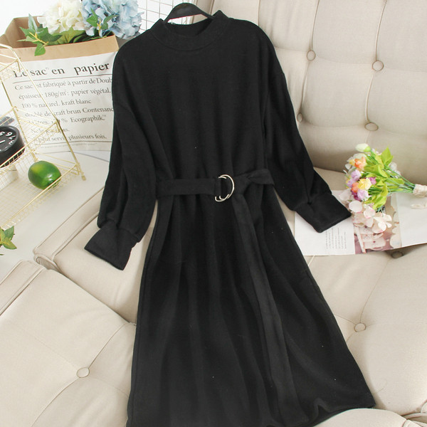 Καθημερινό γυναικέιο φόρεμα με ζώνη και μακρύ μανίκι σε διάφορα χρώματα